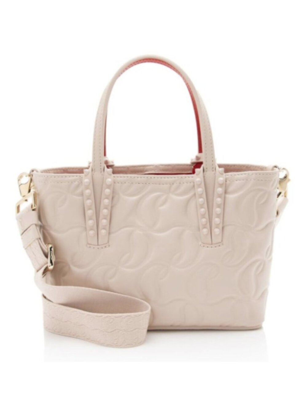 Christian Louboutin Embossed Cabata Mini Tote Crossbody Bag Light Beige